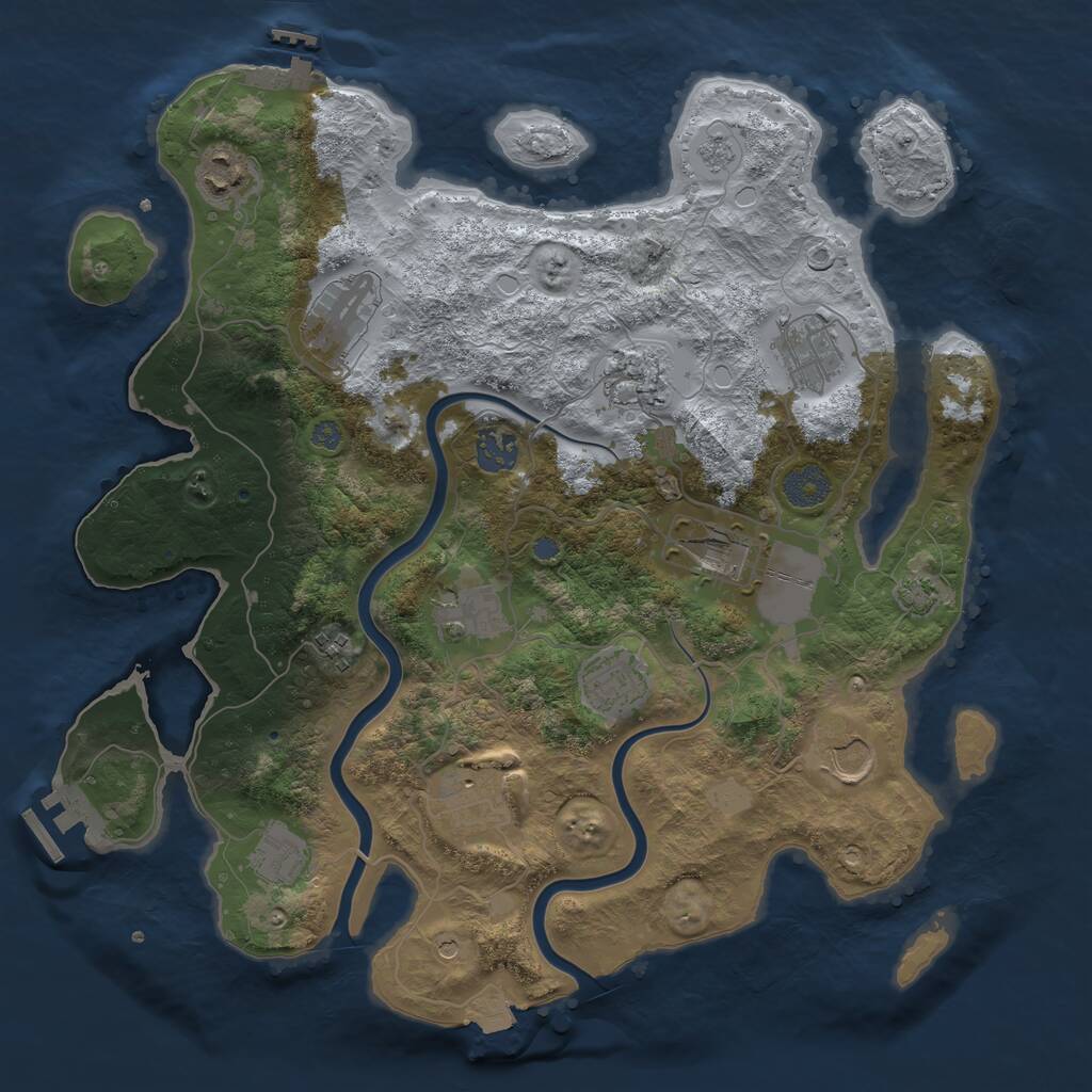 Mapa procedural de Rust, semilla 71399 y tamaño 3650